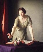 William McGregor Paxton Girl Arranging Flowers oil on canvas